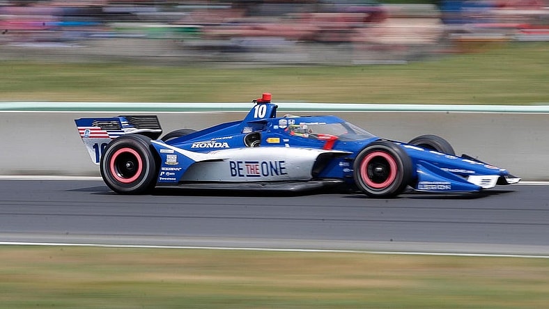 Alex Palou (10) speeds up from turn 14 during the Sonsio Grand Prix, Sunday, June 18, 2023, at Elkhart Lake   s Road America near Plymouth, Wis.