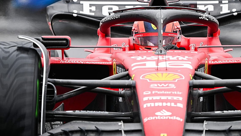 Jun 17, 2023; Montreal, Quebec, CAN; Ferrari driver Charles Leclerc (MON) races during the qualifying session of the Canadian Grand Prix at Circuit Gilles Villeneuve. Mandatory Credit: David Kirouac-USA TODAY Sports