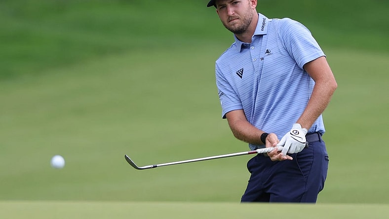Jun 23, 2023; Cromwell, Connecticut, USA; Lee Hodges plays his shot on the 15th hole during the second round of the Travelers Championship golf tournament. Mandatory Credit: Vincent Carchietta-USA TODAY Sports