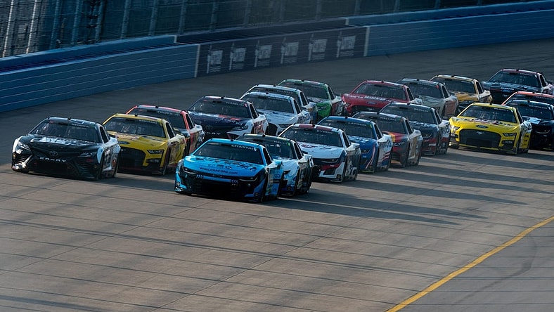 NASCAR Cup Series driver Ross Chastain (1) starts the race in pole position during the NASCAR Cup Series Ally 400 at Nashville Superspeedway in Lebanon, Tenn., Sunday, June 25, 2023.