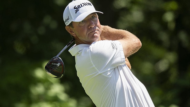 Jul 8, 2023; Silvis, Illinois, USA; Lucas Glover hits his tee shot on the 2nd hole during the third round of the John Deere Classic golf tournament. Mandatory Credit: Marc Lebryk-USA TODAY Sports
