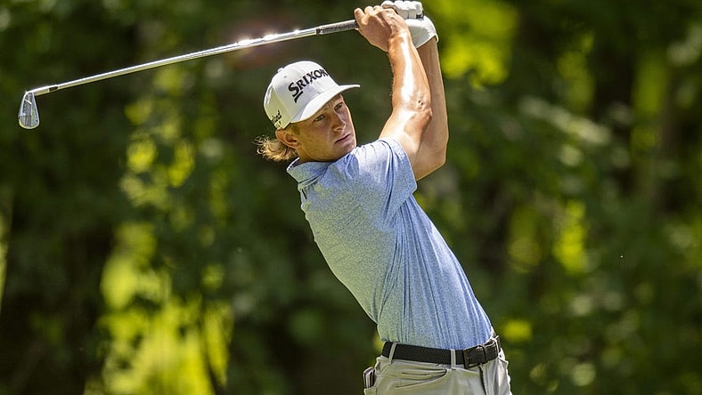 Jul 8, 2023; Silvis, Illinois, USA; Peter Kuest tees off on the 6th hole during the third round of the John Deere Classic golf tournament. Mandatory Credit: Marc Lebryk-USA TODAY Sports