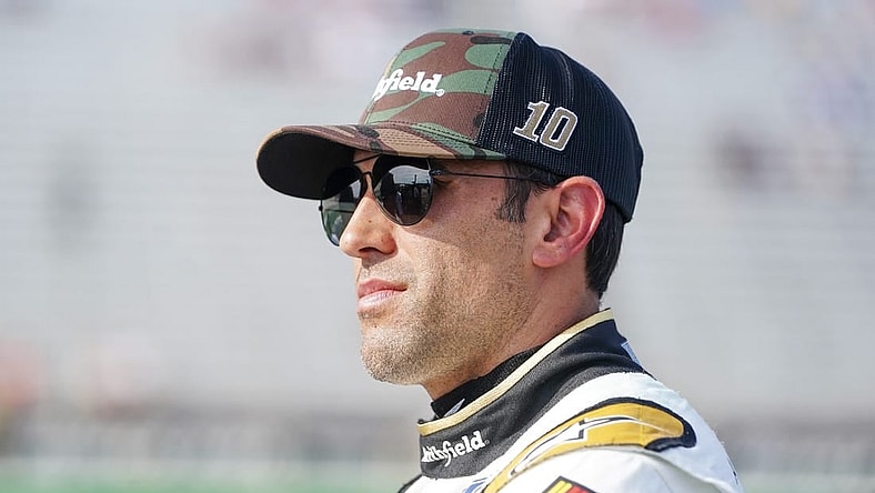 Jul 8, 2023; Hampton, Georgia, USA; NASCAR Cup Series driver Aric Almirola (10) prior to qualifying at Atlanta Motor Speedway. Mandatory Credit: Marvin Gentry-USA TODAY Sports