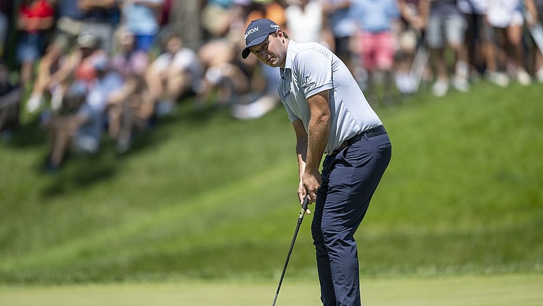 Jul 9, 2023; Silvis, Illinois, USA; Sepp Straka hits a long putt on the 9th hole during the final round of the John Deere Classic golf tournament. Mandatory Credit: Marc Lebryk-USA TODAY Sports