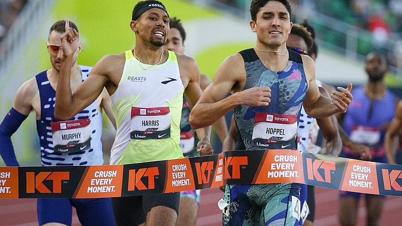Bryce Hoppel wins the men   s 800 meters on day four of the USA Outdoor Track and Field Championships at Hayward Field in Eugene Sunday, July 9, 2023.