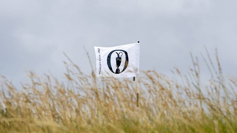 July 17, 2023; Hoylake, ENGLAND, GBR; Detail view of the hole flag on the 15th hole during a practice round of The Open Championship golf tournament at Royal Liverpool. Mandatory Credit: Kyle Terada-USA TODAY Sports