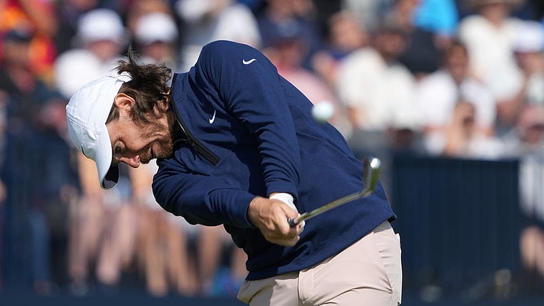 July 20, 2023; Hoylake, ENGLAND, GBR; Tommy Fleetwood plays his shot from the fourth tee during the first round of The Open Championship golf tournament at Royal Liverpool. Mandatory Credit: Kyle Terada-USA TODAY Sports