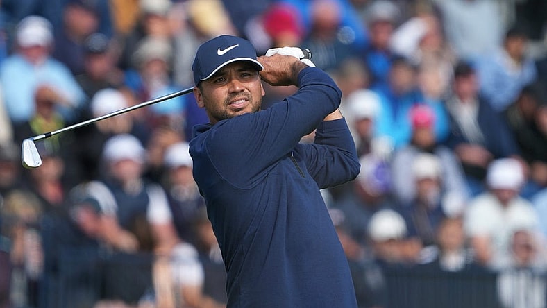 July 20, 2023; Hoylake, ENGLAND, GBR; Jason Day plays his shot from the fourth tee during the first round of The Open Championship golf tournament at Royal Liverpool. Mandatory Credit: Kyle Terada-USA TODAY Sports