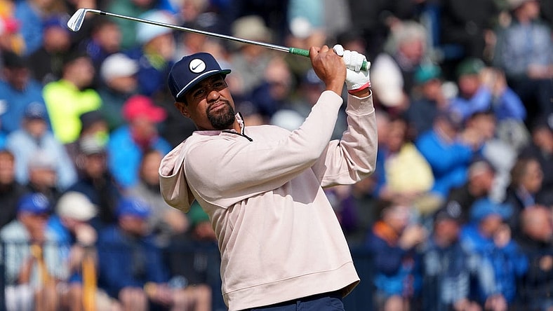 July 21, 2023; Hoylake, ENGLAND, GBR; Tony Finau plays on the fourth hole during the second round of The Open Championship golf tournament at Royal Liverpool. Mandatory Credit: Kyle Terada-USA TODAY Sports