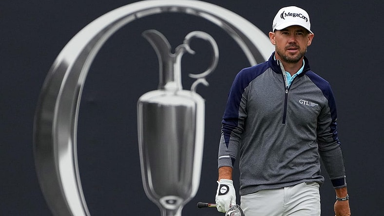 Jul 22, 2023; Hoylake, ENGLAND, GBR; Brian Harman on the first hole during the third round of The Open Championship golf tournament at Royal Liverpool. Mandatory Credit: Kyle Terada-USA TODAY Sports
