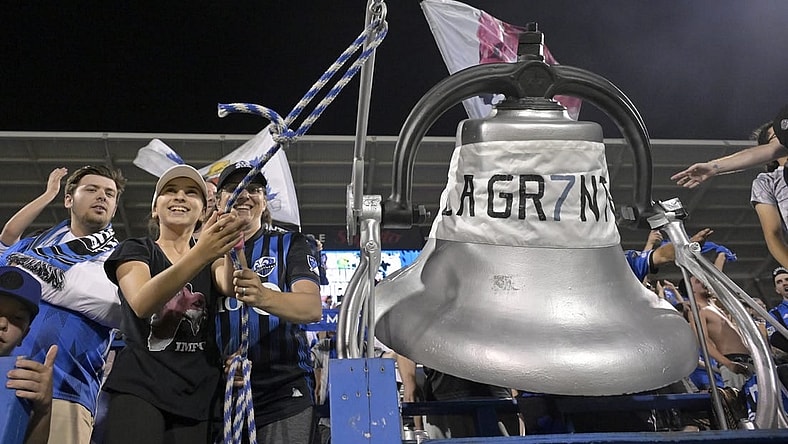 Jul 22, 2023; Montreal, Quebec, CAN; Fans of CF Montreal celebrate after a Leagues Cup game against UNAM at Stade Saputo. Mandatory Credit: Eric Bolte-USA TODAY Sports