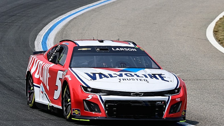 Jul 17, 2023; Loudon, New Hampshire, USA; NASCAR Cup Series driver Kyle Larson (5) races during the Crayon 301 at New Hampshire Motor Speedway. Mandatory Credit: Eric Canha-USA TODAY Sports