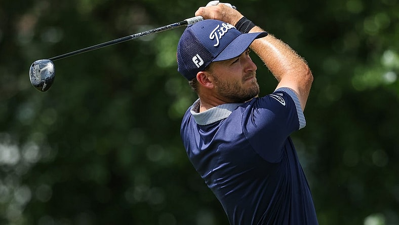 Jul 28, 2023; Blaine, Minnesota, USA; Lee Hodges hits his tee shot on the fifth hole during the second round of the 3M Open golf tournament. Mandatory Credit: Matt Krohn-USA TODAY Sports