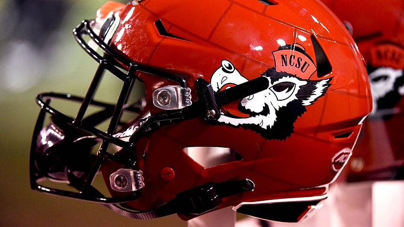Sep 2, 2021; Raleigh, North Carolina, USA; A general view of the North Carolina State Wolfpack alternative helmet during the second half against the South Florida Bulls at Carter-Finley Stadium. Mandatory Credit: Rob Kinnan-USA TODAY Sports