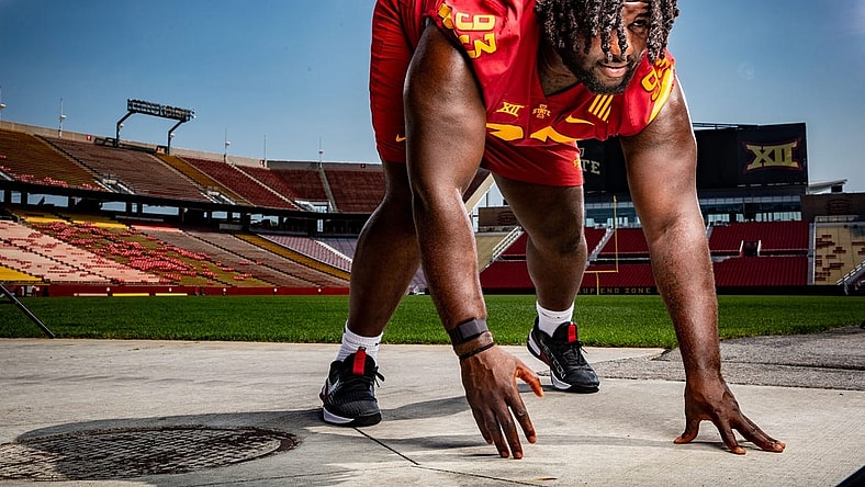 Isaiah Lee stands for a photo during Iowa State Football media day at Jack Trice Stadium in Ames, Tuesday, Aug. 2, 2022.