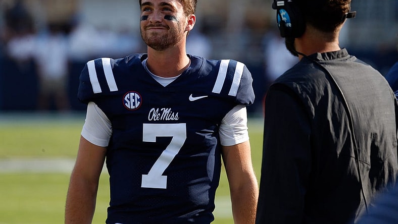 Luke Altmyer (7), pictured last season at Ole Miss, won the starting QB job at Illinois. Mandatory Credit: Petre Thomas-USA TODAY Sports