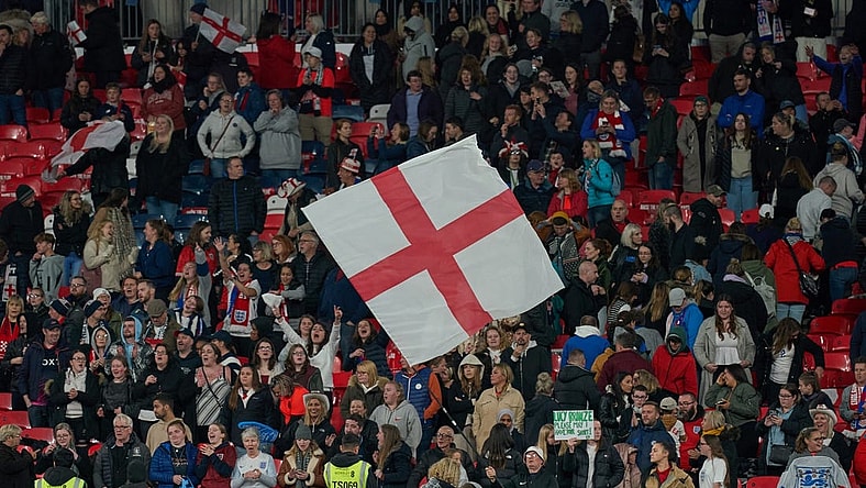 Oct 7, 2022; London, ENG; England supporters in the match between United States and England at Wembley Stadium. Mandatory Credit: Peter van den Berg-USA TODAY Sports