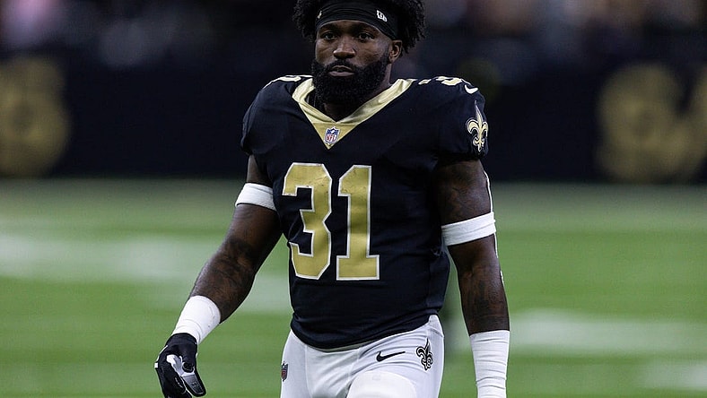 Jan 8, 2023; New Orleans, Louisiana, USA;  New Orleans Saints running back Eno Benjamin (31) runs to the locker room after the game against the Carolina Panthers during the second half at Caesars Superdome. Mandatory Credit: Stephen Lew-USA TODAY Sports