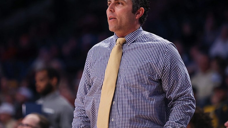 Feb 15, 2023; Atlanta, Georgia, USA; Georgia Tech Yellow Jackets head coach Josh Pastner on the sideline against the Virginia Tech Hokies in the first half at McCamish Pavilion. Mandatory Credit: Brett Davis-USA TODAY Sports