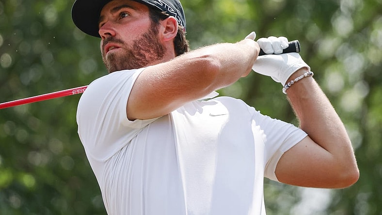 Apr 2, 2023; Orlando, Florida, USA; Matthew Wolff of the Smash golf club plays his shot from the seventh tee during the final round of a LIV Golf event at Orange County National. Mandatory Credit: Reinhold Matay-USA TODAY Sports