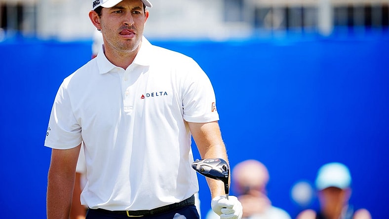 Apr 20, 2023; Avondale, Louisiana, USA; Patrick Cantlay reacts to a tee on the first hole during the first round of the Zurich Classic of New Orleans golf tournament. Mandatory Credit: Andrew Wevers-USA TODAY Sports