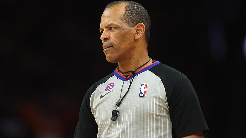 Apr 18, 2023; Phoenix, Arizona, USA; NBA referee Eric Lewis during the Phoenix Suns against the Los Angeles Clippers during game two of the 2023 NBA playoffs at Footprint Center. Mandatory Credit: Mark J. Rebilas-USA TODAY Sports