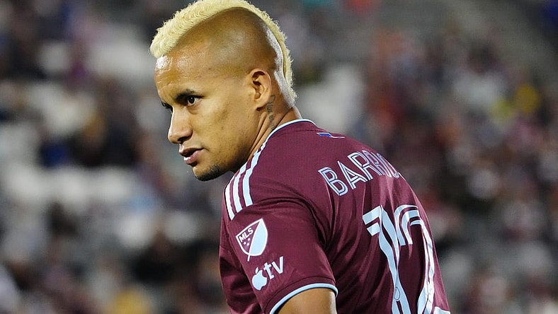 Jun 3, 2023; Commerce City, Colorado, USA; Colorado Rapids forward Michael Barrios (12) looks on during the second half against the San Jose Earthquakes at Dick's Sporting Goods Park. Mandatory Credit: Ron Chenoy-USA TODAY Sports