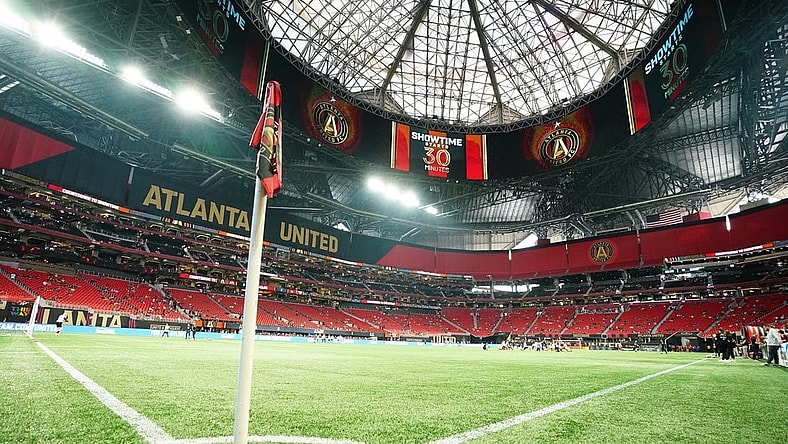 Jun 10, 2023; Atlanta, Georgia, USA;  A general view from the corner before the match between the D.C. United and Atlanta United FC at Mercedes-Benz Stadium. Mandatory Credit: John David Mercer-USA TODAY Sports