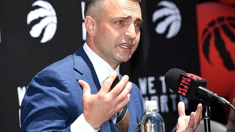 Jun 13, 2023; Toronto, Ontario, Canada;  Toronto Raptors new head coach Darko Rajakovic speaks to the media during an introductory media conference at Scotiabank Arena. Mandatory Credit: Dan Hamilton-USA TODAY Sports