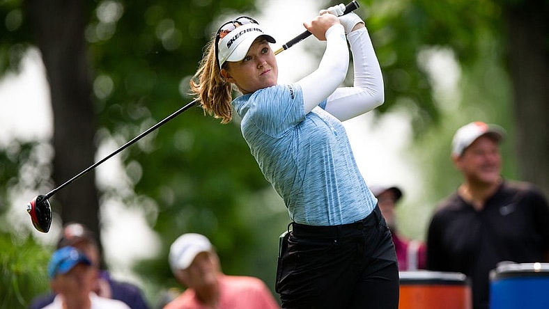 Brooke Henderson tees off from the fifth hole in the Meijer LPGA Classic Thursday, June 15, 2023, at Blythefield Country Club in Belmont, MI.