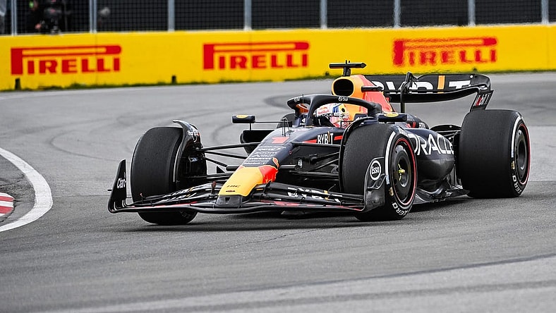 Jun 18, 2023; Montreal, Quebec, CAN; Red Bull Racing driver Max Verstappen (NED) races during the Canadian Grand Prix at Circuit Gilles Villeneuve. Mandatory Credit: David Kirouac-USA TODAY Sports