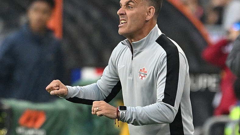 Jun 27, 2023; Toronto, Ontario, CAN; Canada head coach John Herdman reacts to play on the field against Guadeloupe in the second half at BMO Field. Mandatory Credit: Dan Hamilton-USA TODAY Sports