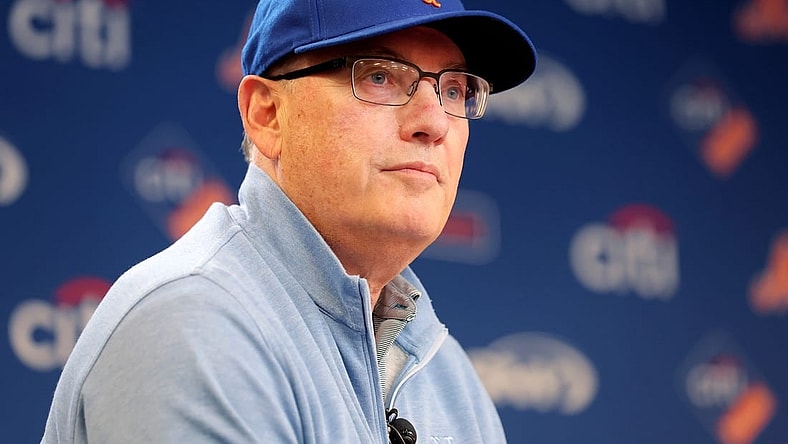 Jun 28, 2023; New York City, New York, USA; New York Mets owner Steve Cohen speaks to the media during a press conference before a game against the Milwaukee Brewers at Citi Field. Mandatory Credit: Brad Penner-USA TODAY Sports