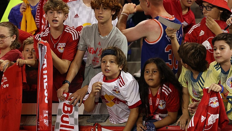 Jul 8, 2023; Harrison, New Jersey, USA; New York Red Bulls fans cheering and asking for autographs after the game at Red Bull Arena. Mandatory Credit: Vincent Carchietta-USA TODAY Sports