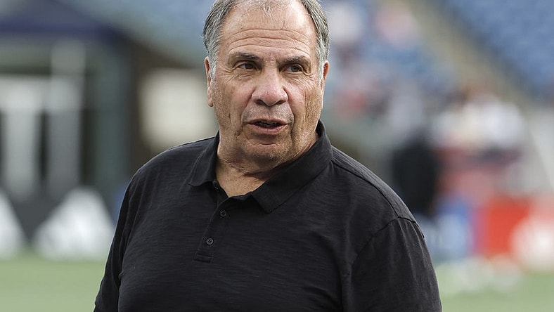 Jul 15, 2023; Foxborough, Massachusetts, USA; New England Revolution head coach Bruce Arena before their game against the D.C. United at Gillette Stadium. Mandatory Credit: Winslow Townson-USA TODAY Sports