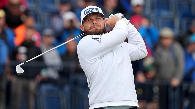 July 21, 2023; Hoylake, ENGLAND, GBR; Tyrrell Hatton plays on the fourth hole during the second round of The Open Championship golf tournament at Royal Liverpool. Mandatory Credit: Kyle Terada-USA TODAY Sports