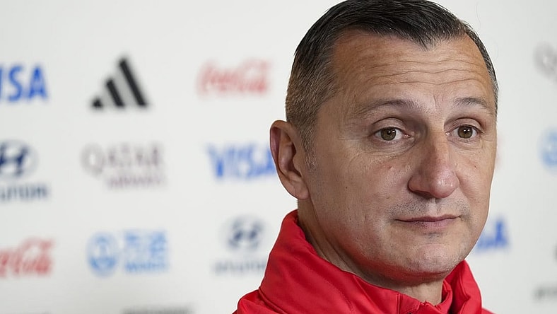 Jul 26, 2023; Wellington, NZL; United States head coach Vlatko Andonovski answers question from journalists during a press conference ahead of the team's 2023 FIFA Women's World Cup group play match against the Netherlands. Mandatory Credit: Jenna Watson-USA TODAY Sports