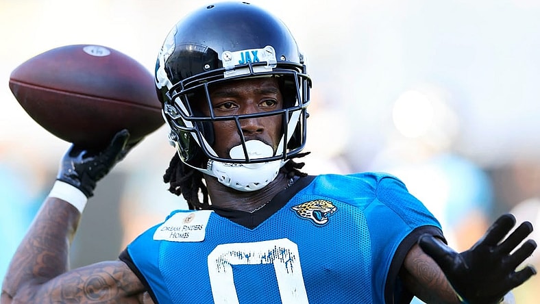 Jacksonville Jaguars wide receiver Calvin Ridley (0) throws Wednesday, July 26, 2023 at Miller Electric Center at EverBank Stadium in Jacksonville, Fla. Today marked the first day of training camp for the Jacksonville Jaguars.