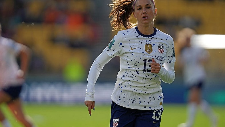 Jul 27, 2023; Wellington, NZL; United States forward Alex Morgan (13) during the first half in a group stage match against the Netherlands for the 2023 FIFA Women's World Cup at Wellington Regional Stadium. Mandatory Credit: Jenna Watson-USA TODAY Sports