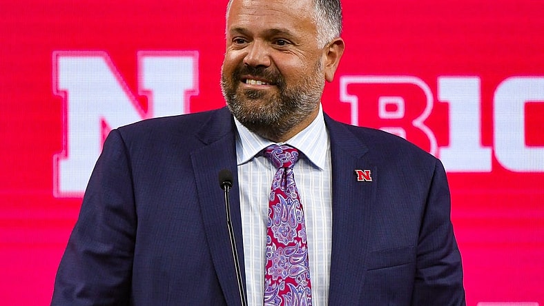 Jul 27, 2023; Indianapolis, IN, USA;  Nebraska Cornhuskers head coach Matt Rhule speaks to the media during the Big 10 football media day at Lucas Oil Stadium. Mandatory Credit: Robert Goddin-USA TODAY Sports