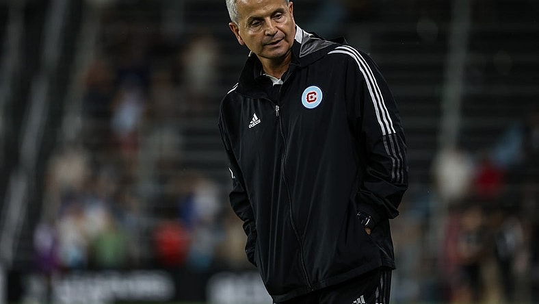 Jul 27, 2023; Saint Paul, MN, USA; Chicago Fire head coach Frank Klopas looks on during the second half against the Minnesota United at Allianz Field. Mandatory Credit: Matt Krohn-USA TODAY Sports