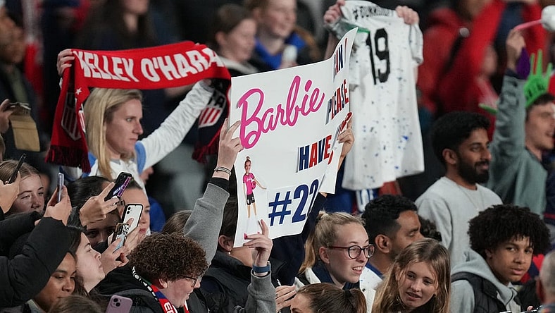 Aug 1, 2023; Auckland, NZL; Fans of the United States after a group stage match against Portugal during the 2023 FIFA Women's World Cup at Eden Park. Mandatory Credit: Jenna Watson-USA TODAY Sports