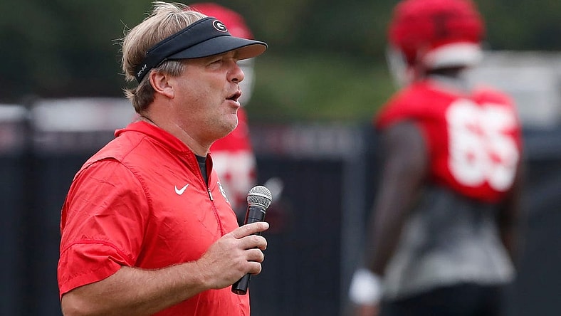 Georgia coach Kirby Smart at the first day fall football camp in Athens, Ga., on Thursday, Aug. 3, 2023.