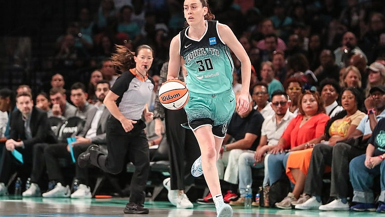 Aug 6, 2023; Brooklyn, New York, USA;  New York Liberty forward Breanna Stewart (30) at Barclays Center. Mandatory Credit: Wendell Cruz-USA TODAY Sports