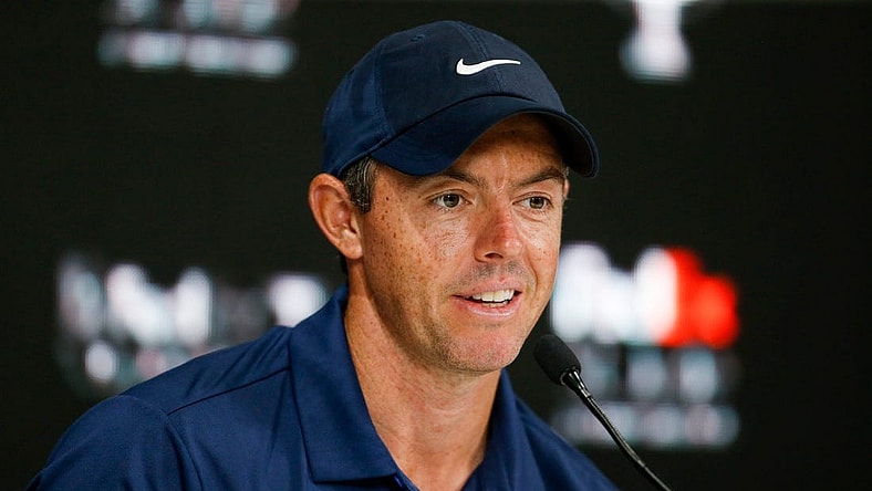 PGA Tour golfer Rory McIlroy answers questions from the media during the FedEx St. Jude Championship pro-am at TPC Southwind in Memphis, Tenn., on Wednesday, August 9, 2023.