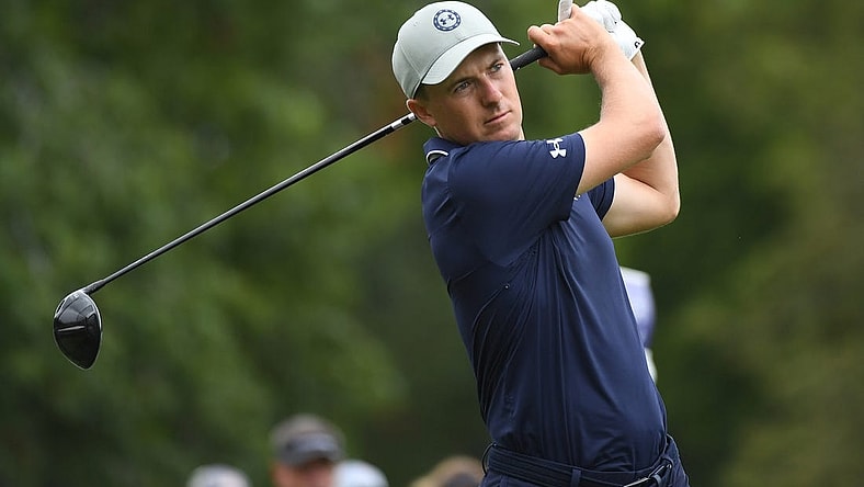 Aug 10, 2023; Memphis, Tennessee, USA; Jordan Spieth hits his tee shot on the second hole during the first round of the FedEx St. Jude Championship golf tournament. Mandatory Credit: Christopher Hanewinckel-USA TODAY Sports