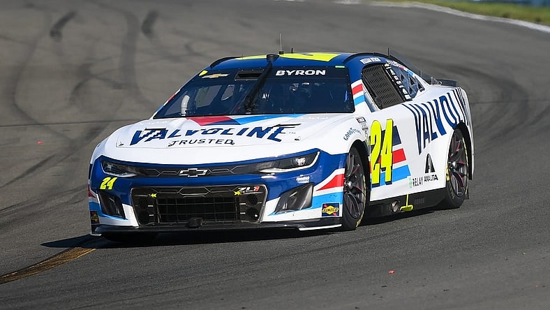 Aug 20, 2023; Watkins Glen, New York, USA; NASCAR Cup Series driver William Byron (24) drives during the Go Bowling at The Glen at Watkins Glen International. Mandatory Credit: Rich Barnes-USA TODAY Sports