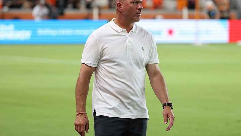 Aug 20, 2023; Houston, Texas, USA; Portland Timbers head coach Giovanni Savarese looks on during the first half at Shell Energy Stadium. Mandatory Credit: Thomas Shea-USA TODAY Sports