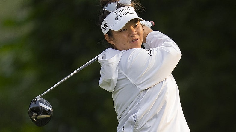 Aug 25, 2023; Vancouver, British Columbia, CAN; Megan Khang tees off on the fourth hole during the second round of the CPKC Women's Open golf tournament at Shaughnessy Golf & Country Club. Mandatory Credit: Bob Frid-USA TODAY Sports