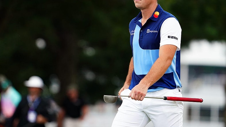 Aug 27, 2023; Atlanta, Georgia, USA; Viktor Hovland walks up to the first green during the final round of the TOUR Championship golf tournament at East Lake Golf Club. Mandatory Credit: John David Mercer-USA TODAY Sports